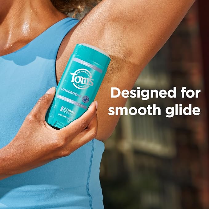 Tom’s of Maine Unscented Aluminum Free Natural Deodorant For Women & Men | Goes on Clear | Odor & Wetness Protection | Naturally Derived and Moisture-Locking Ingredients | 3.25 oz (2 Pack)