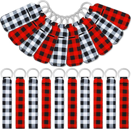 Patelai 20 Pcs Christmas Lipstick Holder Keychains Set Include 10 Buffalo Plaid Lipstick Lip Balm Holder Keychains Bulk10 Wristlet Lanyards for Purse Backpack Christmas Gift