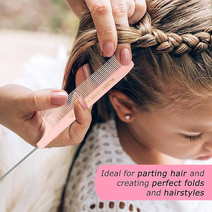 Allegro XL Rat Tail & Pin Combs - Metal Tail Foiling Combs for Stitch Braids - 2 Pc. (Rose)