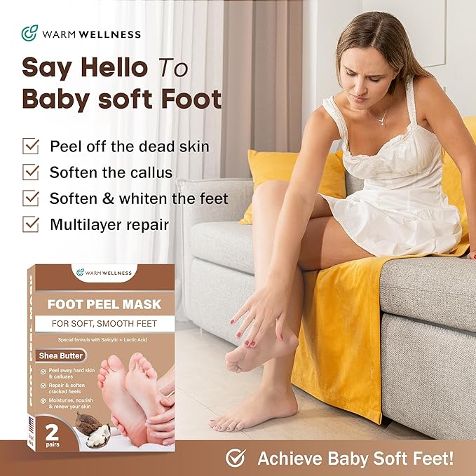 Foot Peeling Mask – Lavender Exfoliating Treatment Booties for Callus Removal & Renewal of Dry, Cracked Feet – Dermatologist-Inspired Moisturizing Spa Therapy for Men & Women (Shea Butter 2 Pairs)