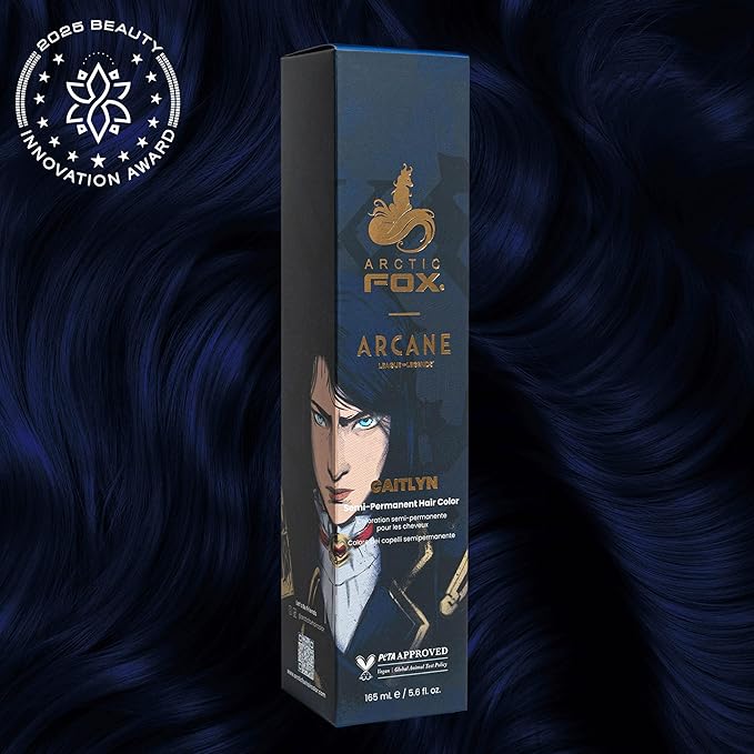 Arctic Fox Semi Permanent Hair Dye, Vegan & Cruelty Free, Deep Navy Blue, Ammonia Free, Fade Resistant, Arcane Caitlyn, For All Hair Types, 5.6 Fl Oz (Pack of 2)
