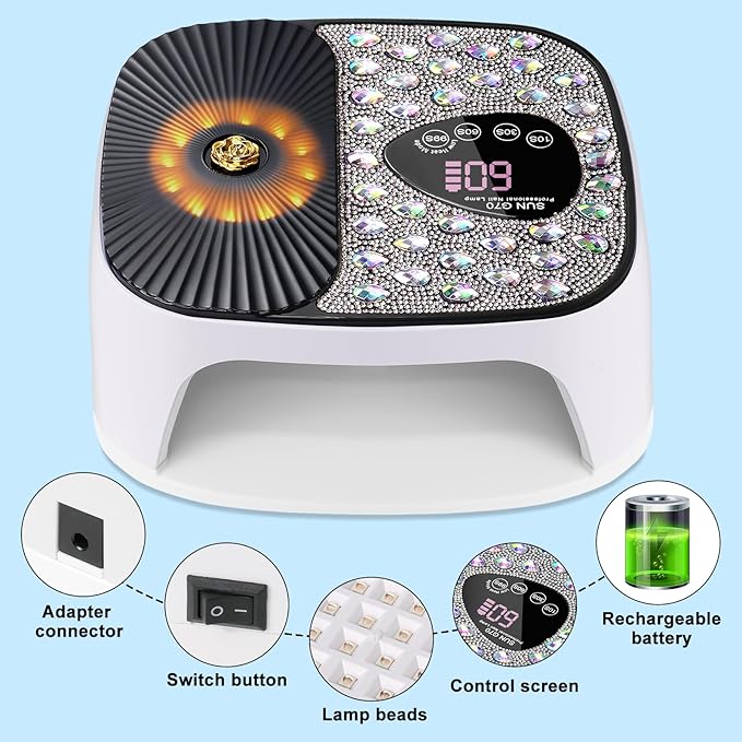 LIMEGIRL UV LED Nail Lamp Kit for Gel Polish Professional Fast Curing White Dryer Light Set with 4 Timer Settings Cordless Rechargeable Nail Art Cure Machine with UV Gloves for Manicure Pedicure