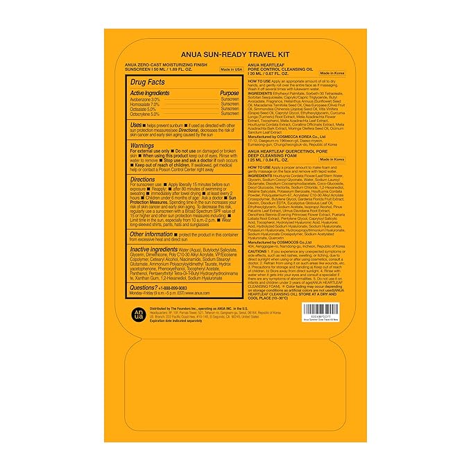 Anua Sun-Ready Travel Kit, Zero-Cast Sunscreen & Cleansing oil & Face Wash. Korean Sunscreen with Mini Size Double Cleansing routine ,Korean Skincare Set