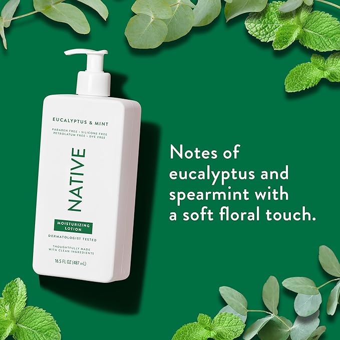 Native Body Lotion Contains Naturally Derived Plant-Based Moisturizers for Women and Men | Restores Dry Skin, Eucalyptus & Mint, 16.5 fl oz
