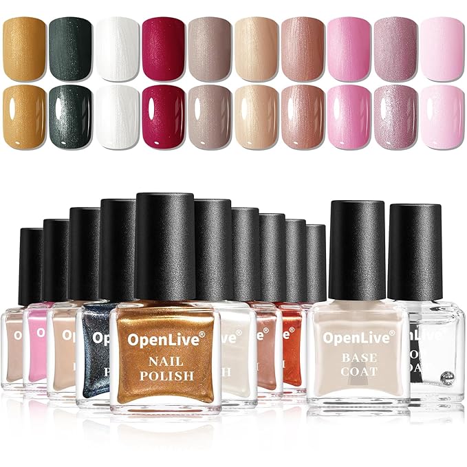 Glitter Nail Polish Set, 10 Color With 2PCS Base and Top Coat Nail Polish