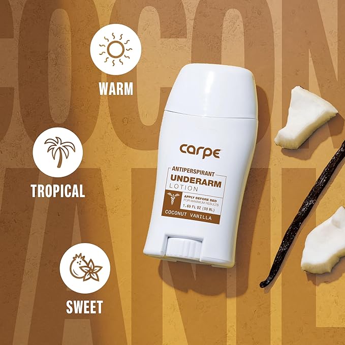 Carpe Underarm Antiperspirant and Deodorant, Clinical strength with Coconut Vanilla scent, Combat excessive sweating, Stay fresh and dry, Great for hyperhidrosis (Pack of 3)