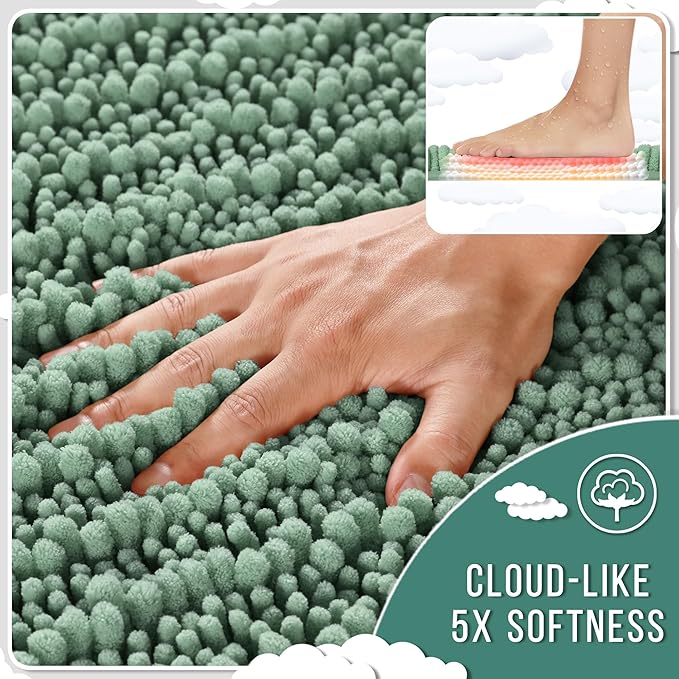 Yimobra Large Bathroom Rugs Non Slip Washable 36x24 Inch - Ultra Soft Absorbent Chenille Bath Mat, Quick Dry Shaggy Floor Carpet for Tub Shower, Green Home Decor Accessories