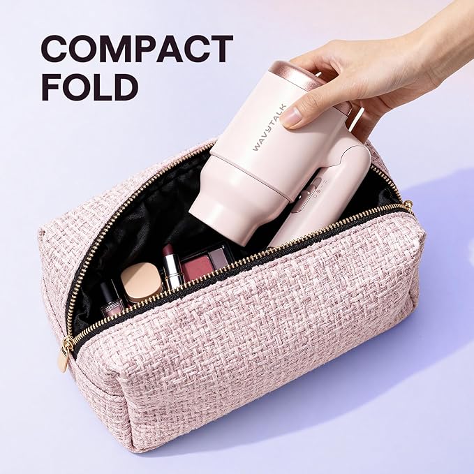 Wavytalk Blow Dryer with Diffuser, Mini Hair Dryer with Folding Handle, 1600W Quiet Lightweight Hairdryer with Diffuser Compact Design, Pinky White