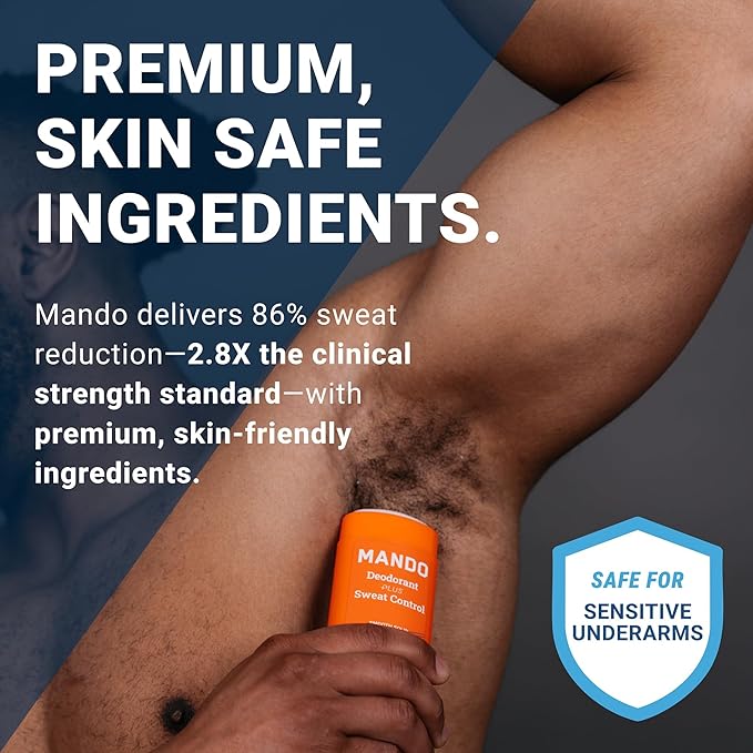 Mando Antiperspirant Deodorant Sweat and Odor Control for Men – Extra Strength Smooth Solid Stick – 72 Hour Performance – Baking Soda Free – 2.6 oz – 3 Pack – Bourbon Leather, Pro Sport, Mt Fuji