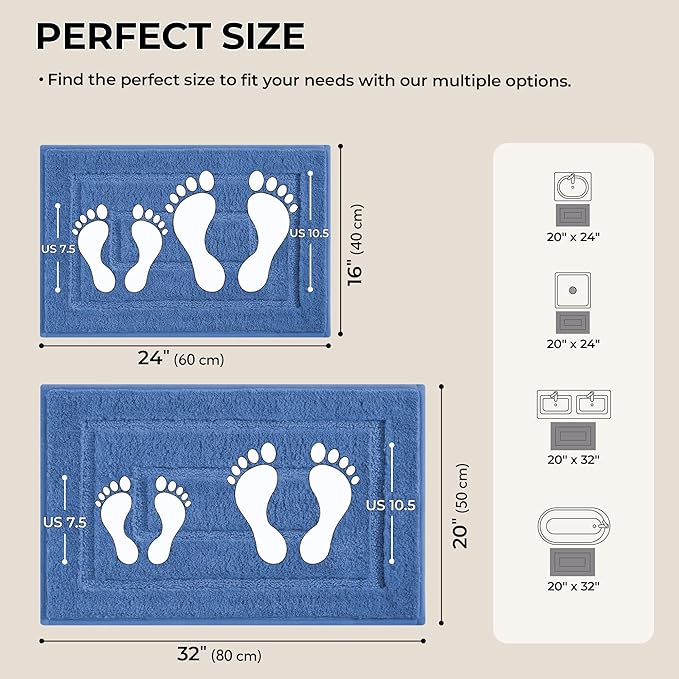 GRANNY SAYS Bathroom Rugs Sets 2 Piece,Soft Bath Mats for Bathroom, Bath Rugs Non Slip Washable, Absorbent Bath Rug for Tub, Shower and Toilet, Bath Mat Set (Blue, 20" x 32" + 16" x 24")