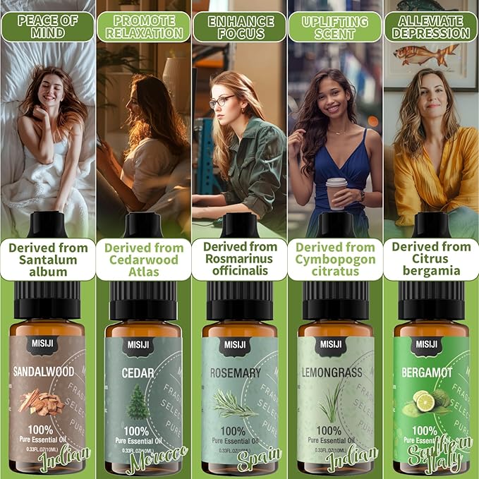 Essential Oils Set-MISIJI Essential Oils for Diffuser for Home,Diffuser Oils Scents for Aromatherapy,Candle&Soap Making,Laundry,Humidifiers 10 Scents Blissful