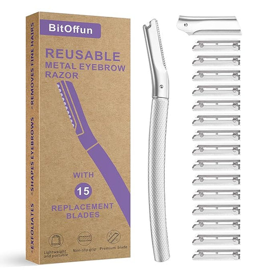Eyebrow Razor with 16 Blades, Metal Razors for Women and Men,Dermaplane Razor for Women Face, Facial Hair Removal for & Eyebrow Hair Removal (Silver)