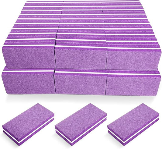 Nail Buffers (60 Pack), Buffer Block Nail File for Acrylic Nails and Natural Nails, 100/180 Grit Small Nail Buffer Block Bulk Buffing Blocks for Nail Buff Professional Manicure File Blocks Set Purple