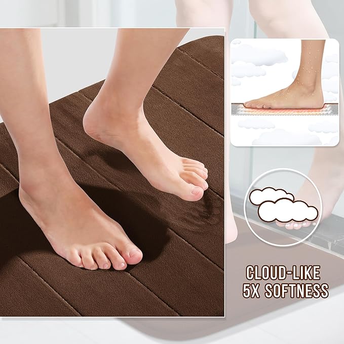 Yimobra Brown Bath Mat 31.5x20 Inch, Super Soft Absorbent Memory Foam Bathroom Rug Non Slip, Quick Dry, Machine Washable Floor Carpet for Tub Shower, Home Decor Accessories