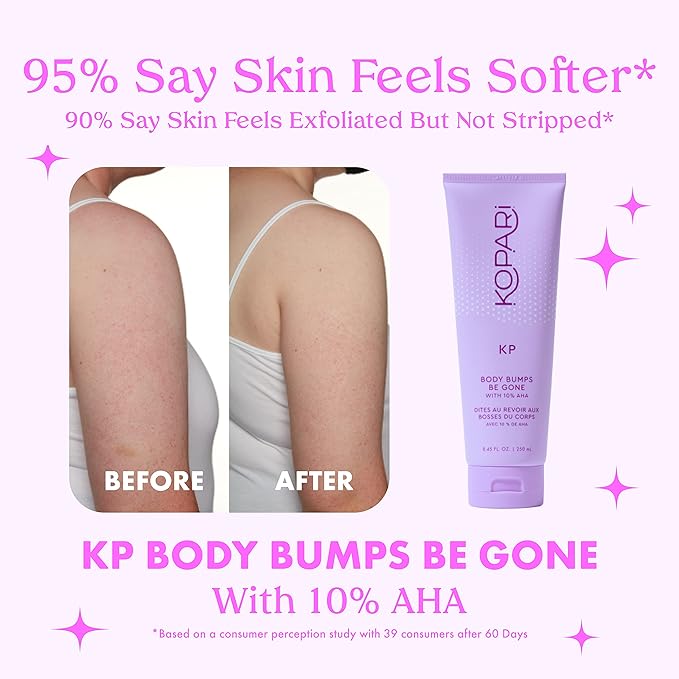 Kopari KP Body Bumps Be Gone Exfoliating Body Scrub with 10% AHA, to Smooth Skin, Reduce Bumps, Decongest Pores, Clarifying, Gently Exfoliate & Wash | 2 oz