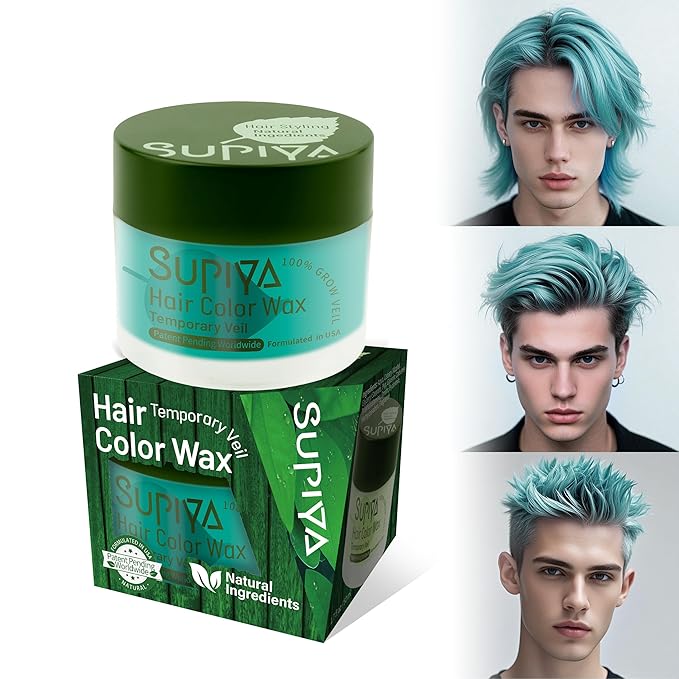 Temporary Hair Styling Color Wax, Green Blue Purple Red Hair Dye Color Wax Washable Natural Instant Hair Coloring Cream for DIY Hairstyle for Kids Men Women(Green#24)