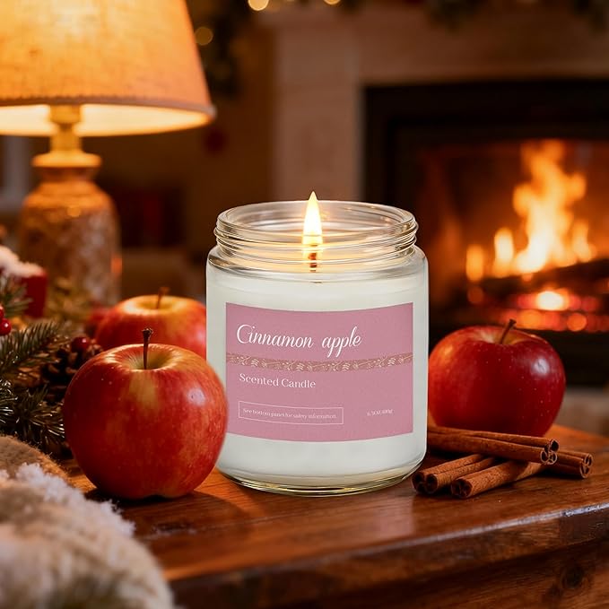 Christmas Candle Gift Set, 6 Natural Soy Wax Candles for Home, Long Burning Holiday Aromatherapy Set with Cinnamon Apple & Vanilla, Perfect Christmas Gifts for Women, Men, Friends & Family