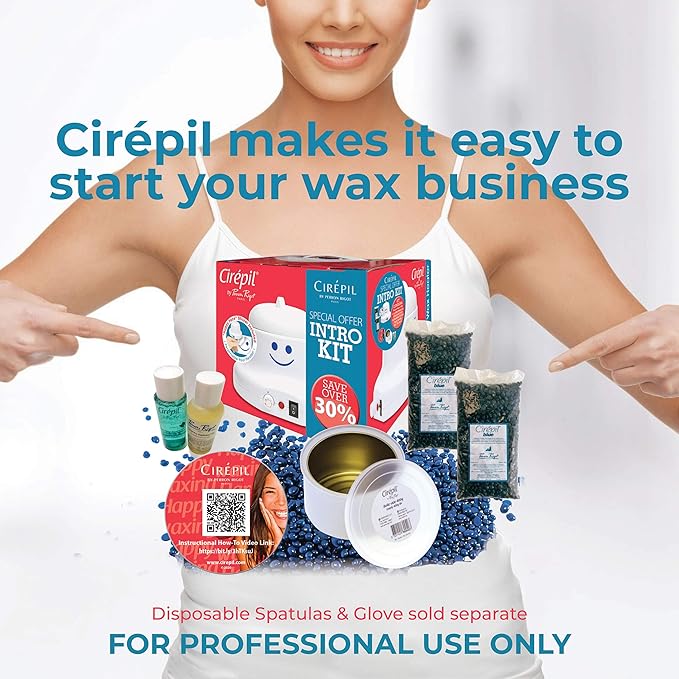 Cirepil - Waxing Kit - Introduction Waxing Kit - Heater, Blue wax Beads, Pre & Post products & an Empty Tin - The Best Temperature for your Cirepil Wax