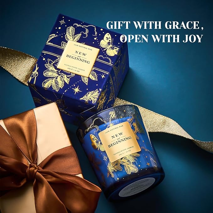 M&SENSE Holiday Scented Candle Gift for Women and Men - Sandal Wood Jasmin Scent, 10 oz Soy Wax, Birthday,Holiday, Christmas, New Year Gift