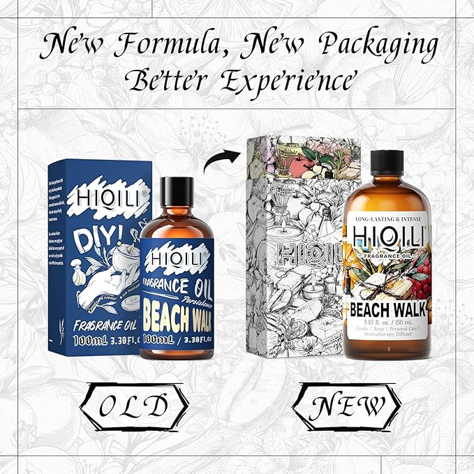 HIQILI Beach Walk Fragrance Oil for Diffuser & Humidifier, Candle & Soap Making, Luxury Hotel Scents, Perfect as a Gift - 5.07 Fl Oz