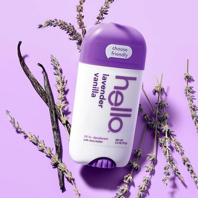 hello Lavender Vanilla Aluminum Free Deodorant for Women and Men with Shea Butter, 24-Hour Freshness, Baking Soda Free Deodorant, Dermatologically Tested, 2.6 oz Stick