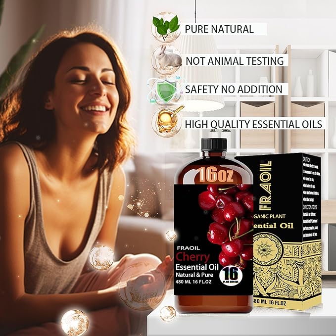 Cherry Essential Oil, Cherry Oil 16 Fl Oz 480 ML for Diffuser Humidifier Yoga Cleaning DIY Candle Soap Making Perfume Gift for Women Essential Oils