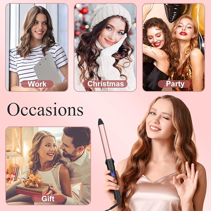 Curling Iron, 25mm Ceramic Curling Wand with Adjustable Temperature for Long & Short Hair, Professional Hair Curler with Glove, Dual Voltage