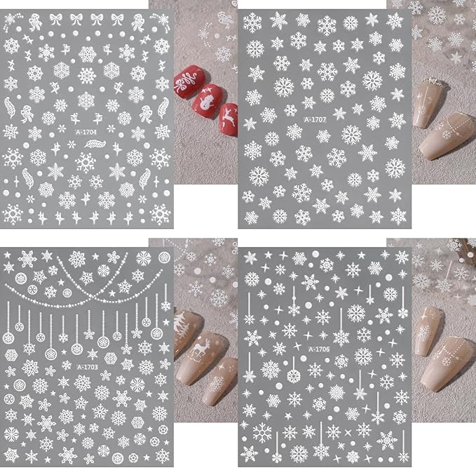 12 Sheets Christmas Nail Art Stickers 3D Holiday Stickers Self Adhesive Christmas Nail Decals Snowflake Art Supplies Decoration Accessories for Women & Girls