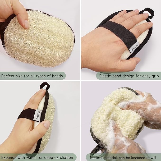 Natural Shower Loofah Sponge Exfoliating Body Scrubber，Natural Organic Beauty Exfoliating Loofah for Men and Women, Suitable for Cleansing Face Scrubber and Body Bath,Large Black(2 Pack)