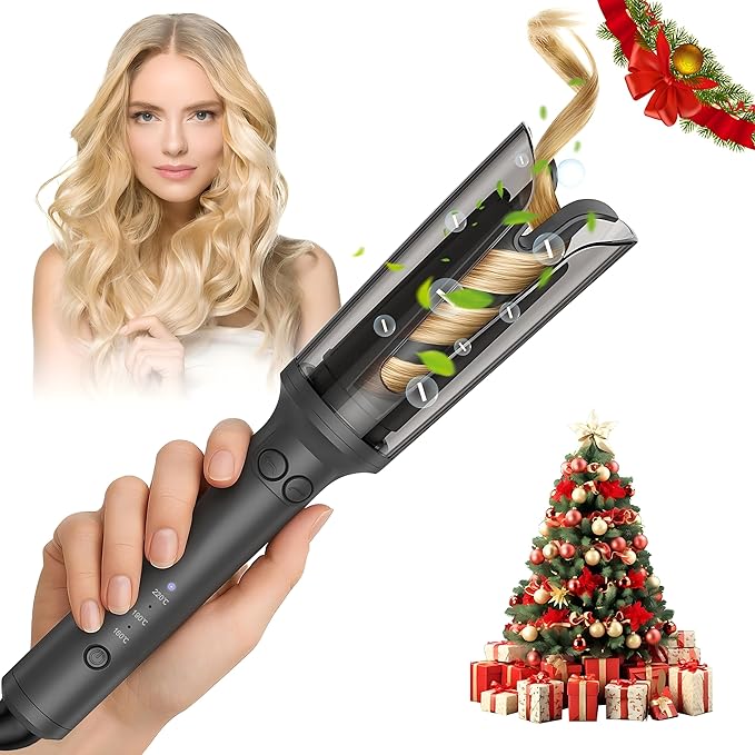 Automatic Curling Iron, Anti-Tangle Hair Curler with 1" Large Slot, 3 Temps & Timer, 2-Way Rotation, Anti-Scald Dual Voltage Ceramic Curler with Ionic & Auto Shut-Off, Christmas Gifts for Women