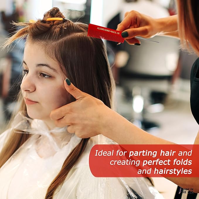 Allegro XL Rat Tail & Pin Combs - Metal Tail Foiling Combs for Stitch Braids - 2 Pc. (Red)