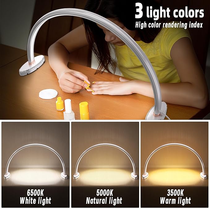 2 Pack Large Half Moon Light for Nail Desk.3LightColors.Adjustable Brightness.Nail Moon Lamp,Manicure Table Light for Painting.Embroidery.Reading etc. (White,24inch)