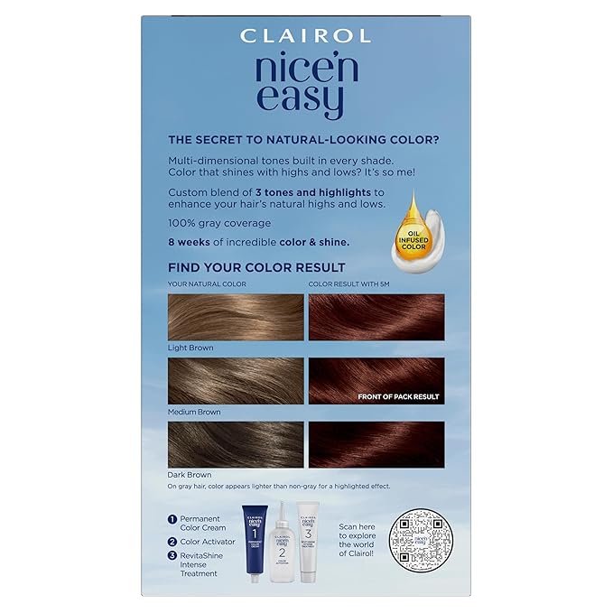 Clairol Nice'n Easy Permanent Hair Dye, 5M Medium Mahogany Brown Hair Color, Pack of 1