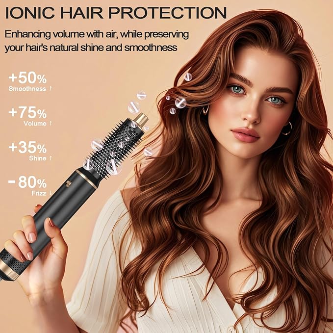 5 in 1 Hair Styler & Hair Dryer Brush, Low-Speed Negative Ionic Air Styler Drying, Multi Hair Styler, Professional Blow Dryer Brush for Curling Volumizing Straightening Styling(Gray Gold)