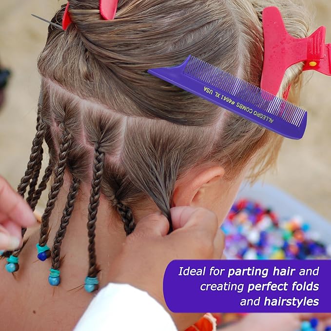 Allegro XL Pintail Rat Tail & Parting Combs - Metal Tail Foiling & Pin Combs (2 Pc., Purple & Mint)