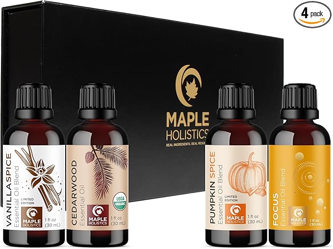 Fall Essential Oils Set for Diffuser - Extra Large 100% Pure Autumn Essential Oil Blends Gift Set with Pumpkin Spice Cedarwood Vanilla Spice & Focus - Aromatherapy Gift for All Occasions (4x30mL)