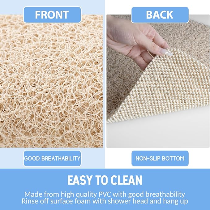 Non-Slip Shower Mat Bathtub Mat for Bath Tub,Anti Slip Bath Tub Mat,Floor Mat,Soft PVC Loofah Bathroom Mats,Foot Scrubber Mat,Quick Drying Easy Cleaning Mats for Wet Areas（40 * 16 Beige）