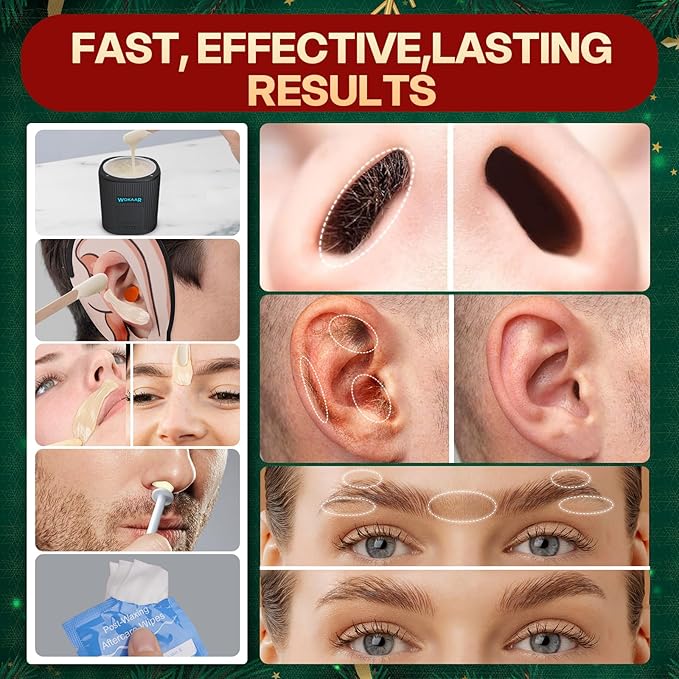 Nose Wax Kit for Eyebrow and Ear Hair | 100gWax, 50 Face Waxing Sticks | Fast-Heating USB Wax Warmer | Hair Removal Kit for Men & Women | 15 Pre/Post Wipes, Ear and Mustache Guards & Earplug