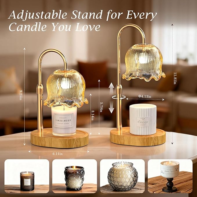 Candle Warmer Lamp Gifts for Mom, Adjustable Height Dimmable Candle Warmer with Timer, Wax Melt Lamp for Scented Candles White Elephant Gifts for Adults Home Essentials