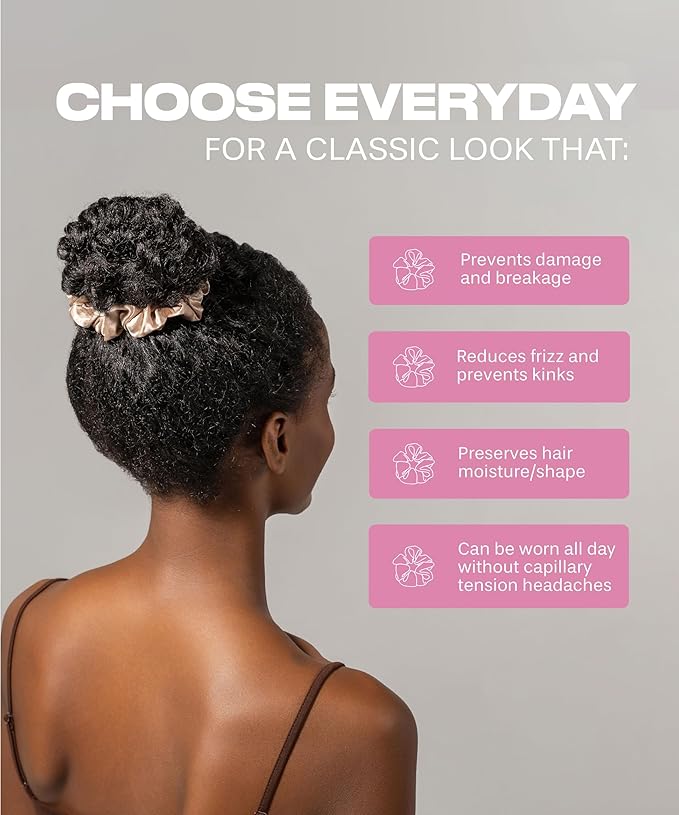 SUNDAYSILKS™ Luxurious Mulberry Silk Scrunchies for Women & Girls | No-Slip, Silky Hair Ties for Natural, Curly, Thin or Thick Hair | Gentle Hold for Ponytails & Sleep | Mini to Large Sizes [3 Pack]