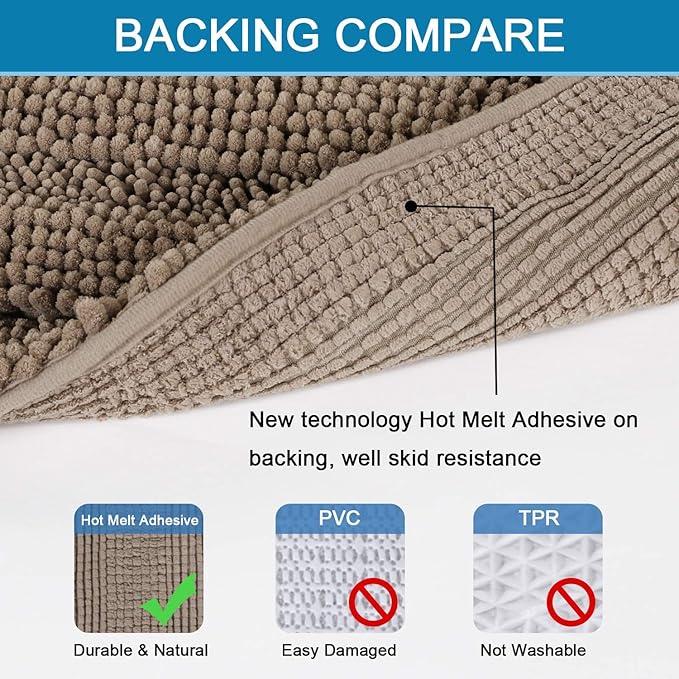 H.VERSAILTEX 2 Piece Bathroom Set - Super Absorbent Chenille Striped Bath Mats, Non Skid, Machine Washable (Taupe Brown, 24 x 36 Plus 20 x 32 - Inches)