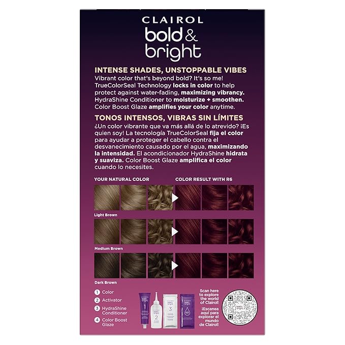 Clairol Bold & Bright Permanent Hair Dye, R6 Intense Cherry Hair Color, Pack of 1