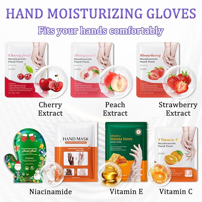 Hand Mask Moisturizing Gloves 6 Pack,Hydrating Hand Mask for Women,Soft Gloves for Dry Cracked Skin F