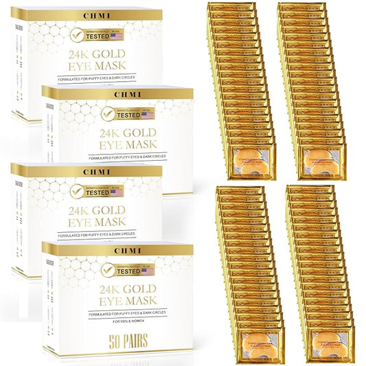 CHMI Under Eye Patches (200 Pairs) - 24K Gold Eye Patches for Puffy Eyes, Dark Circles, EyeBags and Wrinkles, Collagen Skin Care Products, Beauty & Personal Care