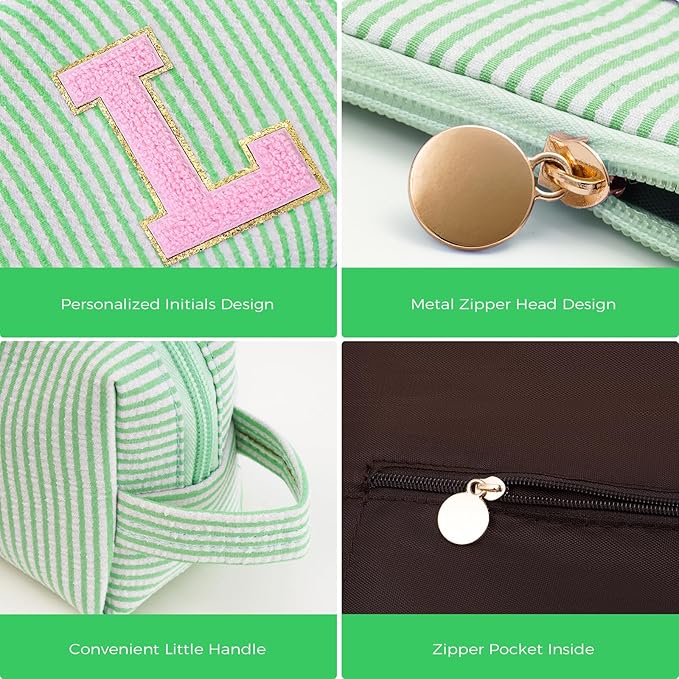 Monogrammed Gifts for Women - Cosmetic Bag for Teen,Initial Cute Makeup Bag Set for Women,Trendy Pouch for Niece Sister Friend Female Her,Birthday Gifts for Daughter - Green,L