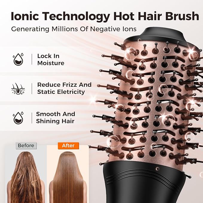 slopehill Mini Travel Dual Voltage Hair Dryer Brush,1000 Watts Hot Air Brush with European Plug, Ionic Hair Dryer and Styler for Women, Oval Barrel 2 Heat & 2 Speed Settings for International Travel