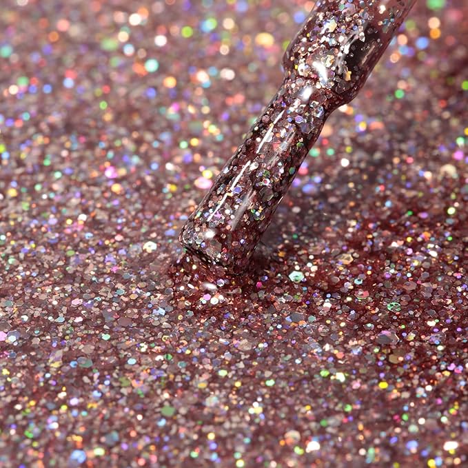 MAYCHAO 15ML Gel Nail Polish 1Pc Clear Pink Glitter Nail Polish Soak Off UV LED Nail Gel Polish Nail Art Starter Manicure Salon DIY at Home, 0.5 OZ