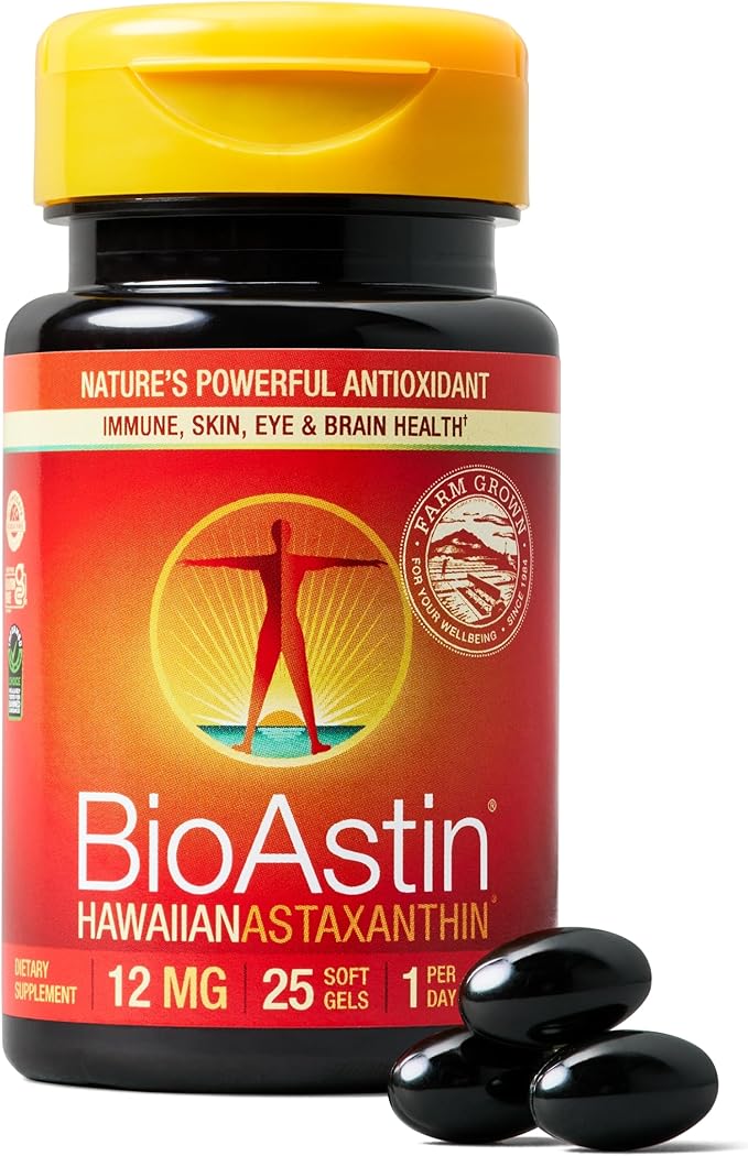 Nutrex Hawaii BioAstin Hawaiian Astaxanthin - 12mg, 25 Softgels - Farm-Direct Premium Antioxidant Supplement to Support Eye, Skin, Joint & Immune System Health - Non-GMO & Gluten-Free