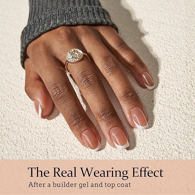 BTArtboxnails XCOATTIPS French Tip Nails - Short Square Brown Nail Tips with Nail Gel, French Protecing Duo, Nail Lamp, All in One Gel Nail Extension Kit