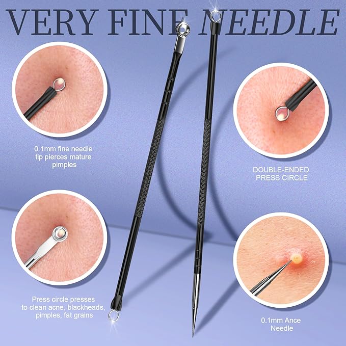 Teenitor Blackhead Remover Tools, Pimple Popper Tool Kit, Ingrown Hair Tweezers, Precision Tweezers, Surgical Grade Blackhead Extractor Pimple Extractor, Black